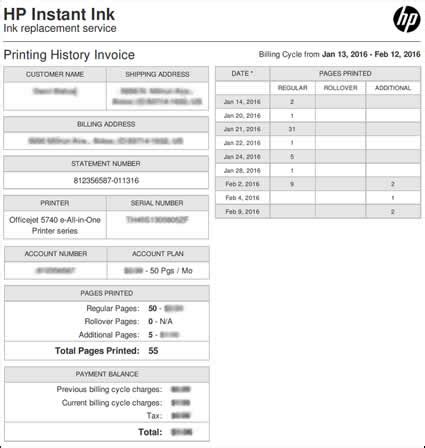 hp instant ink billing statement.